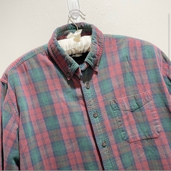 LL BEAN Men’s Red Green Plaid 100% Cotton Long Sleeve Button Down Shirt Size XL - Picture 2 of 7
